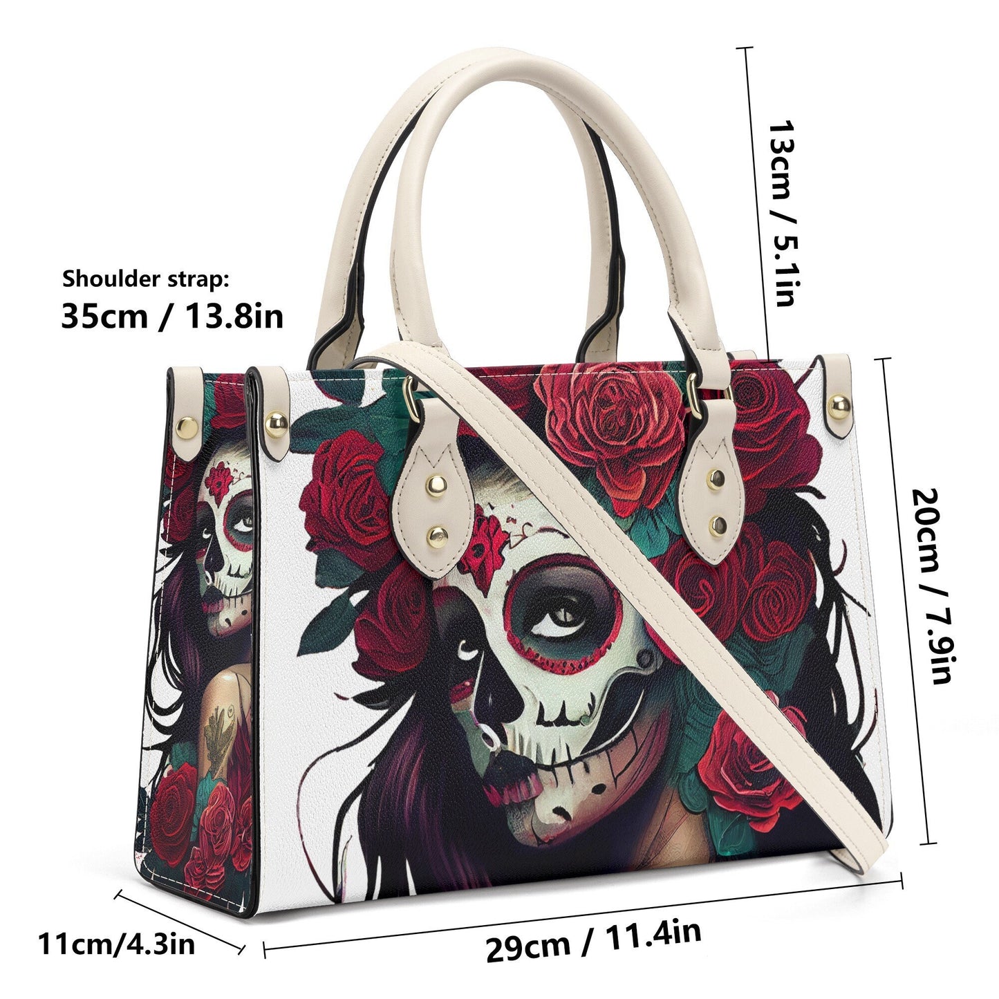 Sugar skull girl tote bag, day of the dead messenger bag, day of the dead travel bag, day of the dead cosmetic bag, mexican skull purse, day