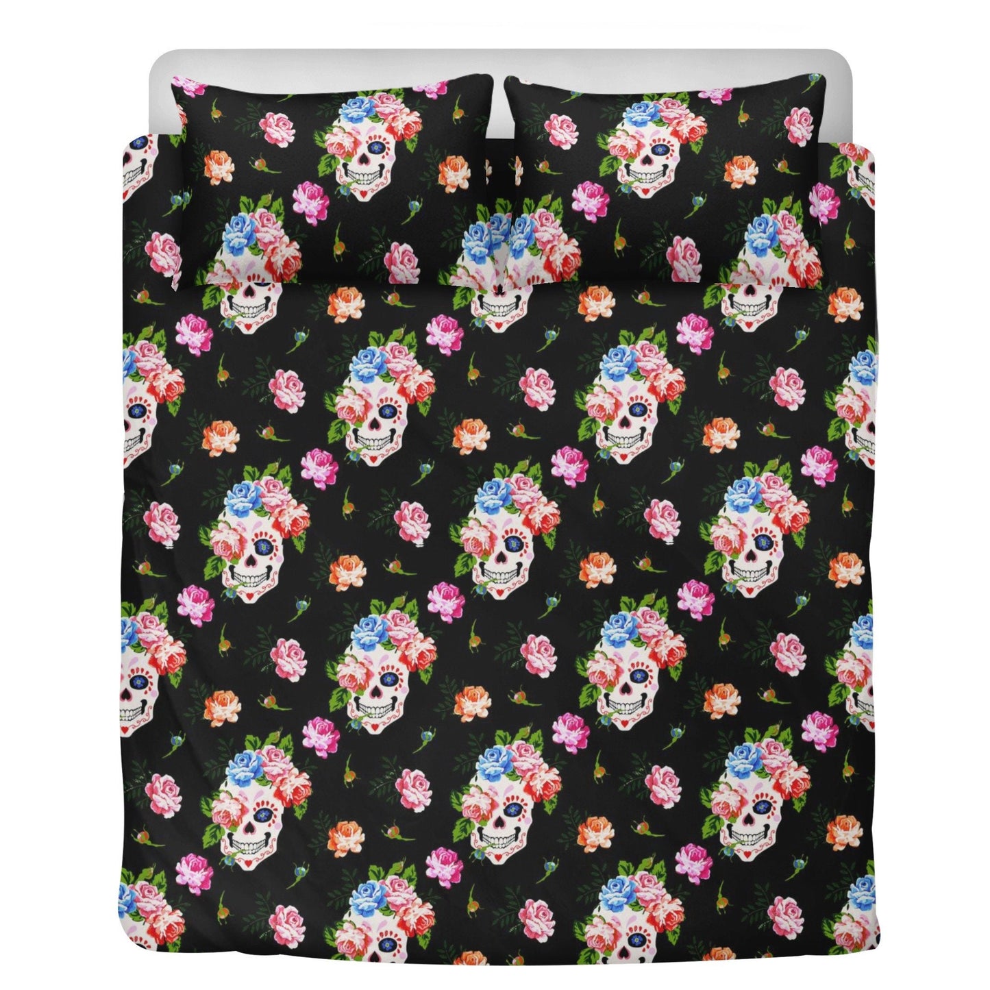 Flower skull duvet cover queen king, horror duvet cover, death with scythes bed cover, flower skull comforter set, gothic skull duvet cover