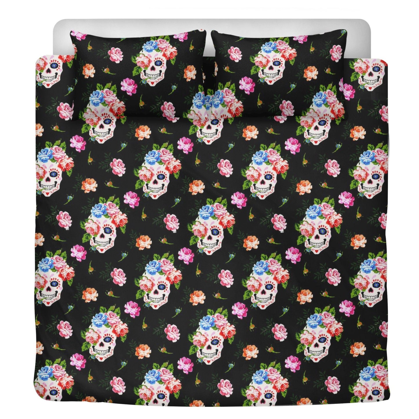 Flower skull duvet cover queen king, horror duvet cover, death with scythes bed cover, flower skull comforter set, gothic skull duvet cover