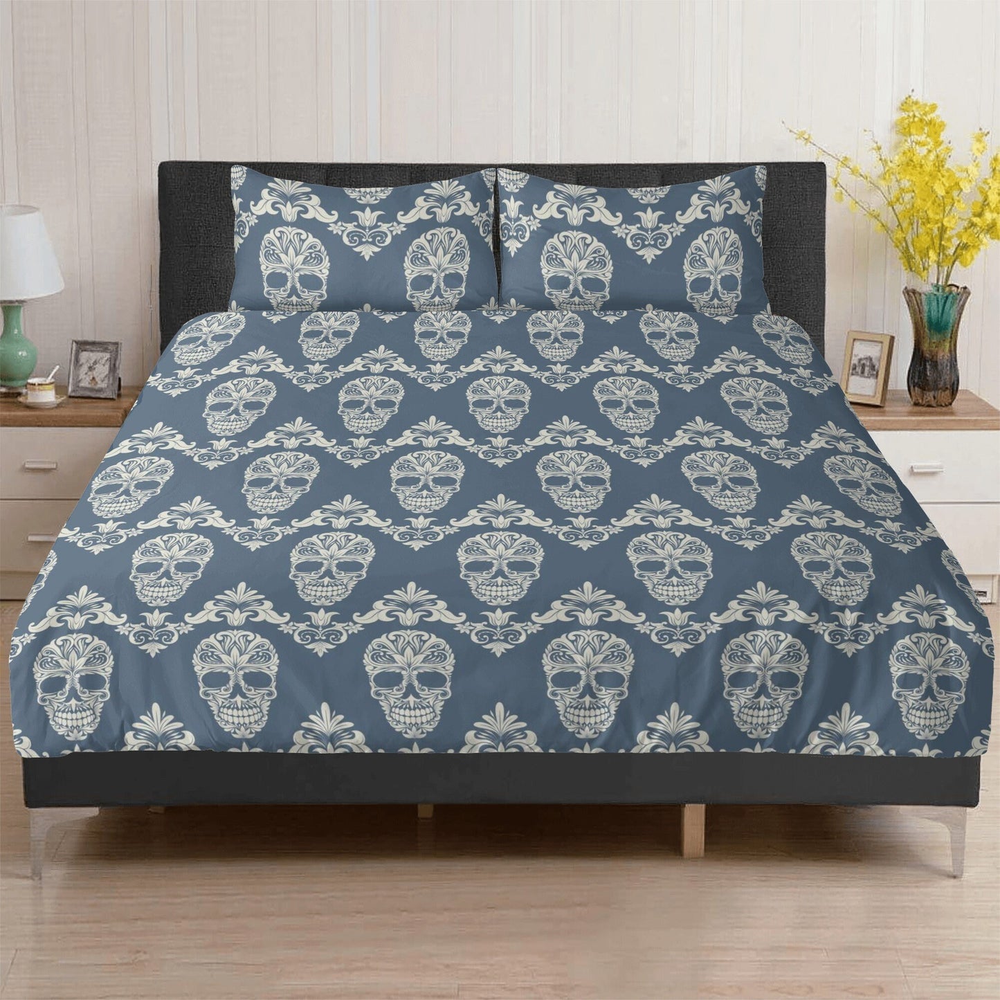 Dia de los muertos skull comforter, dia de los muertos skull pillowcase, floral sugar skull bedding, mexico bed cover, floral sugar skull be