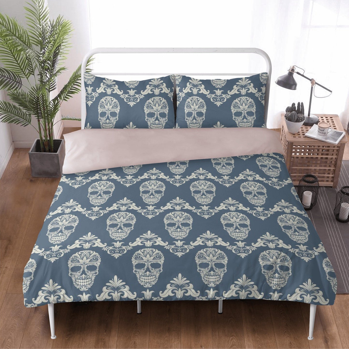 Dia de los muertos skull comforter, dia de los muertos skull pillowcase, floral sugar skull bedding, mexico bed cover, floral sugar skull be