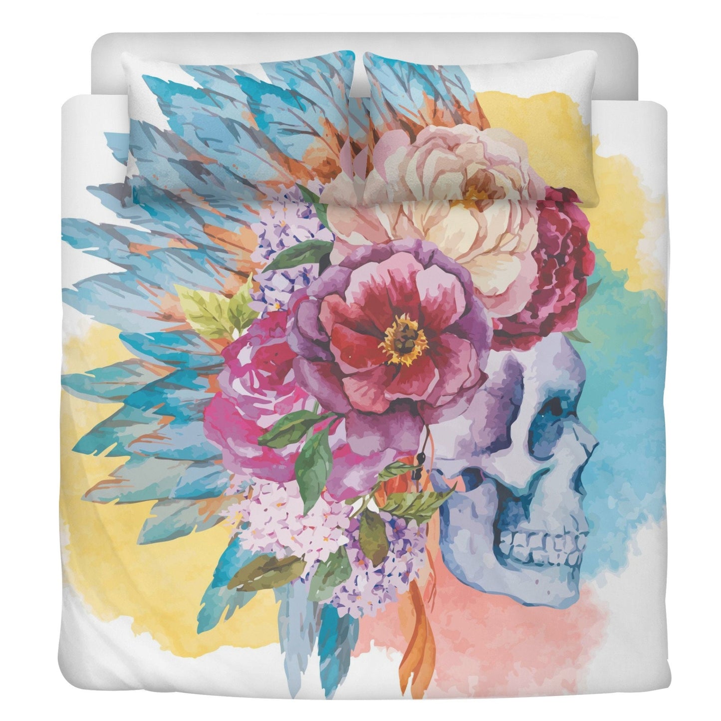 Flower skull comforter set, halloween pillow cover, skeleton pillow cover, death skull pillow cover, flame skull duvet cover, devil ghost pi