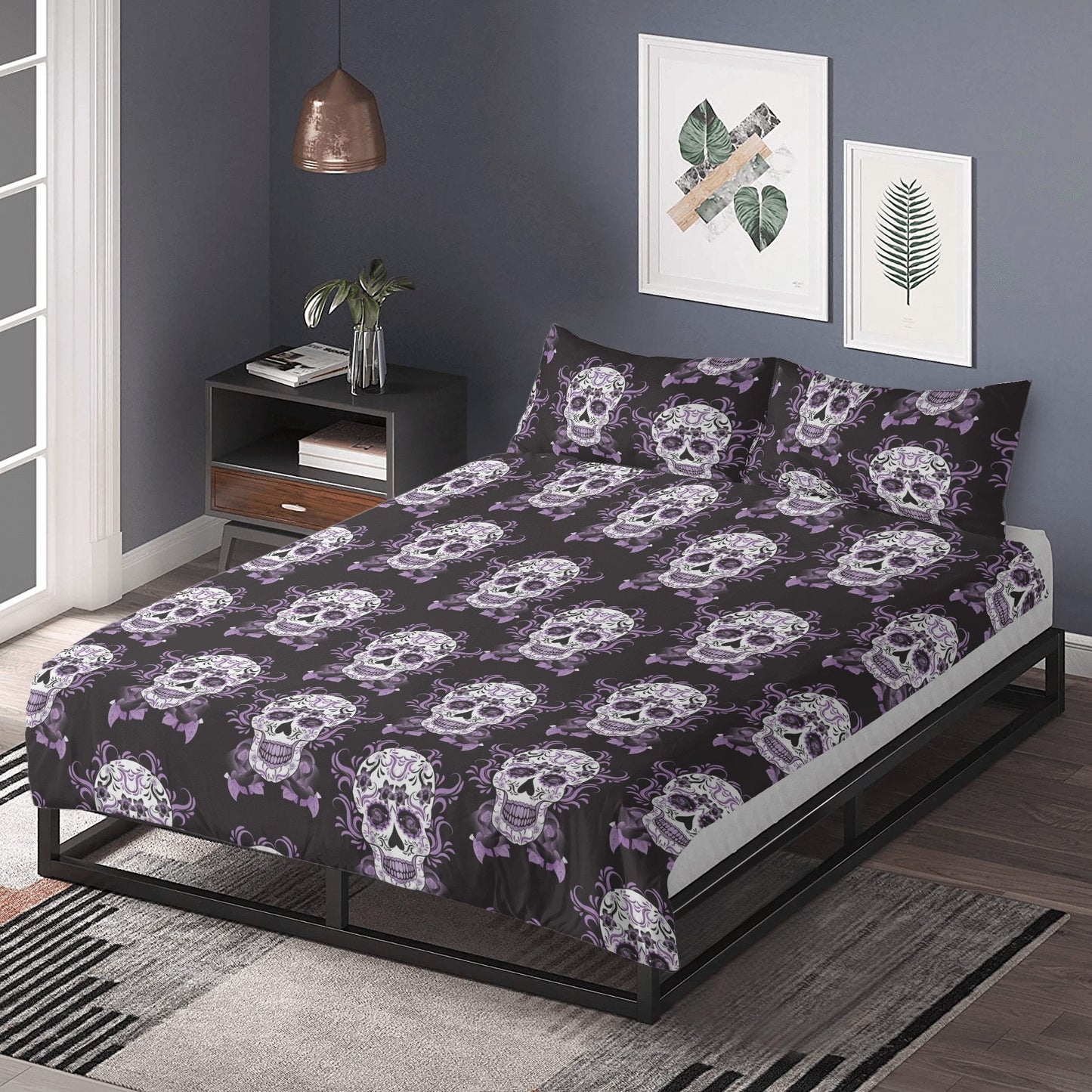 Sugar skull girl pillow cover, dia de los muertos skull bedding, cinco de mayo skull duvet cover set, calaveras skull comforter set, floral