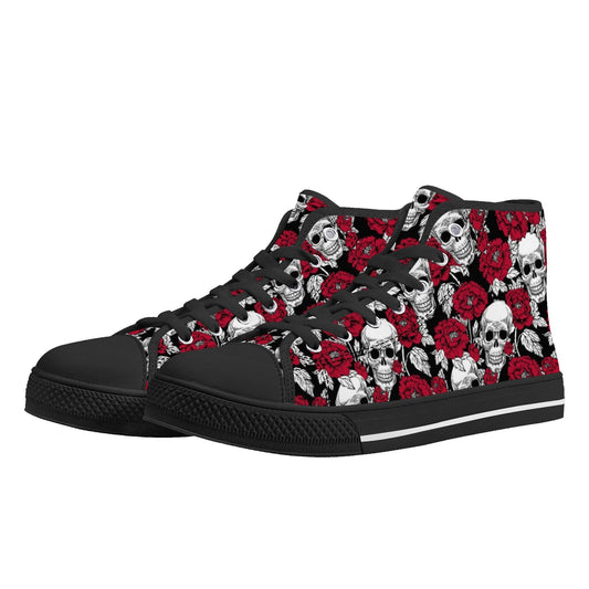 Biker skull causual shoes, hooded skull sneakers, flower skull shoes gift, death with scythes men sneakers, flower skull shoes for him, deat
