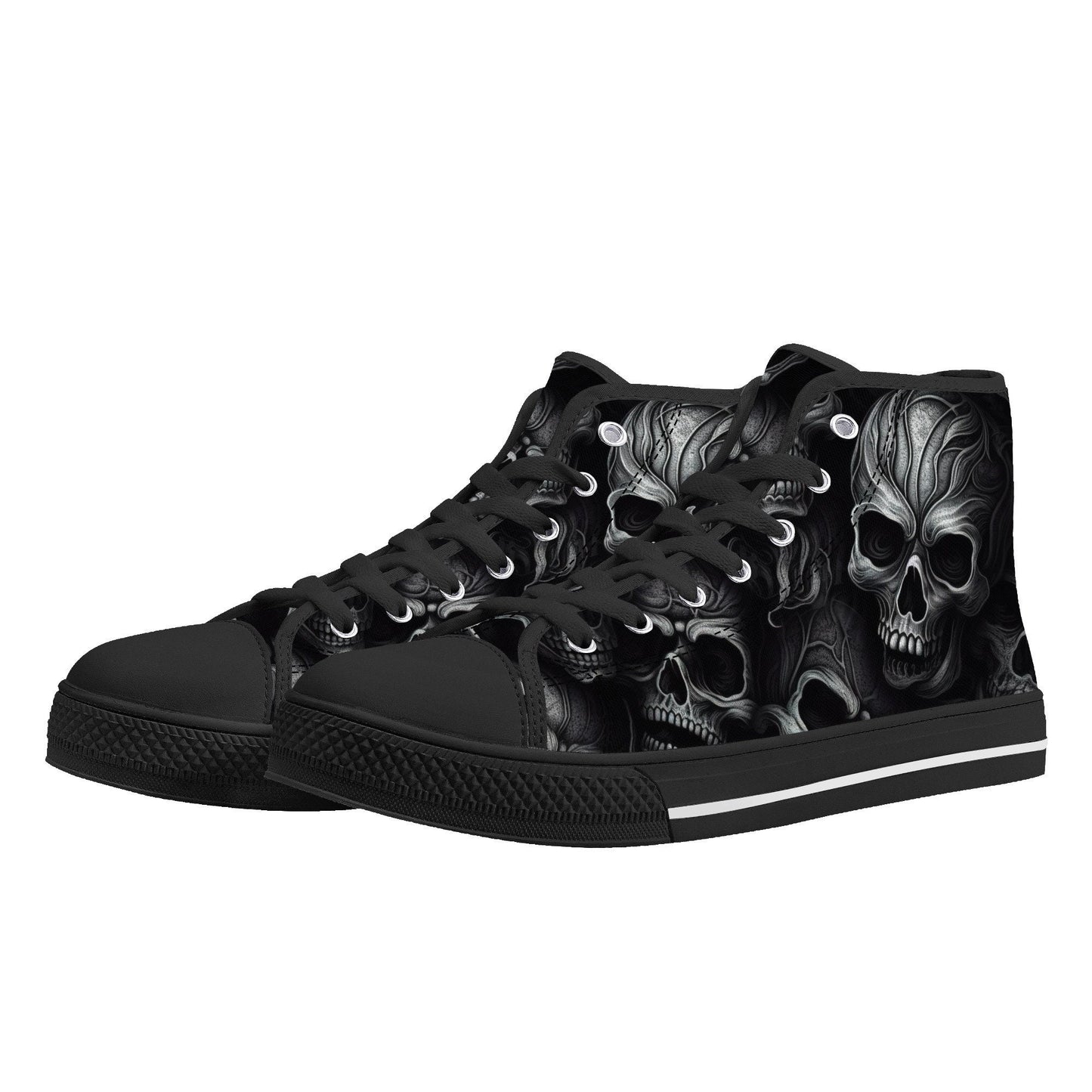 Hooded skull shoes gift, skull canvas shoes, punisher skull women shoes, christmas skull women shoes, christmas skull shoes gift, death with