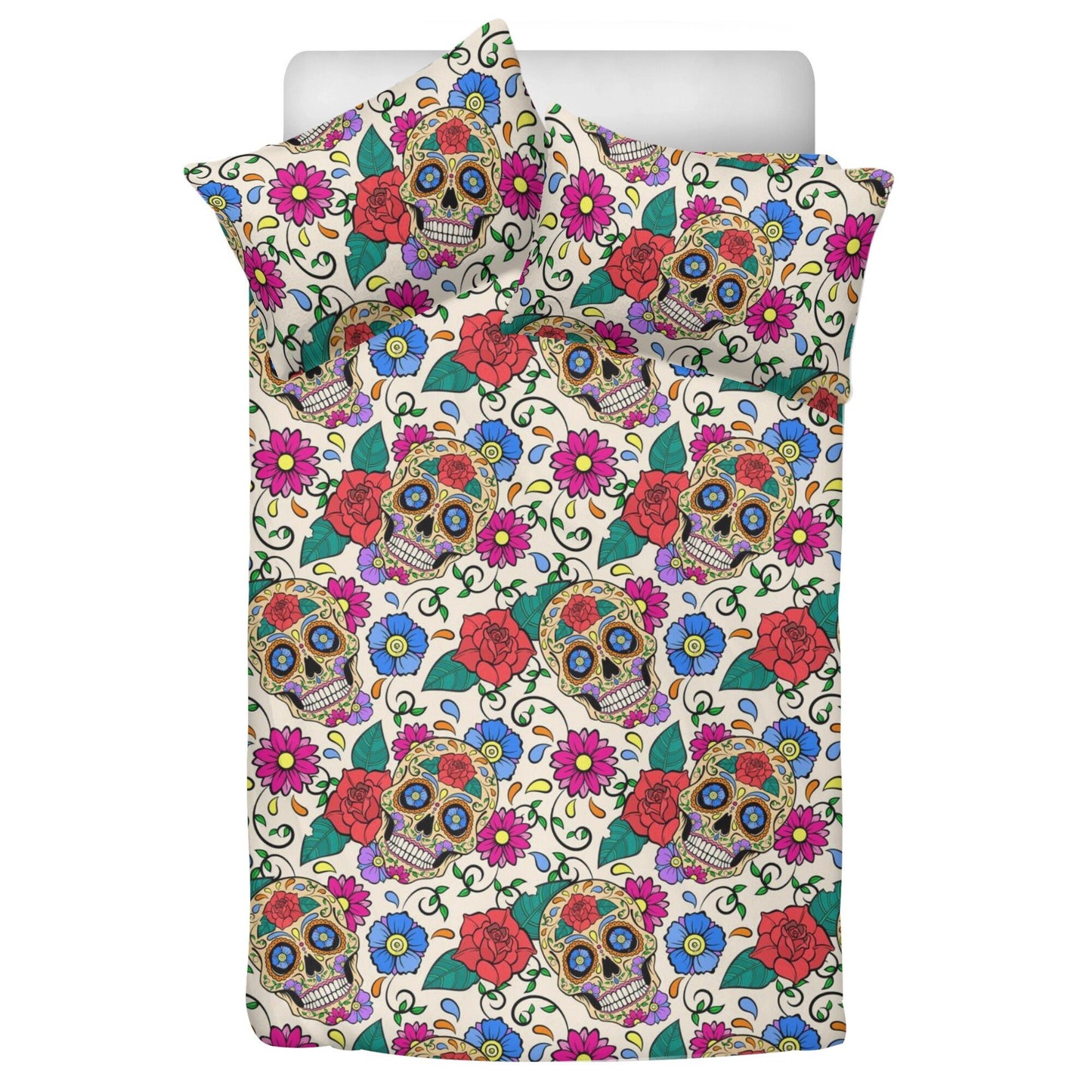 Floral skull comforter set, mexico duvet cover queen king, mexican skull duvet cover queen king, candy skull duvet cover set, cinco de mayo