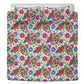 Floral skull comforter set, mexico duvet cover queen king, mexican skull duvet cover queen king, candy skull duvet cover set, cinco de mayo