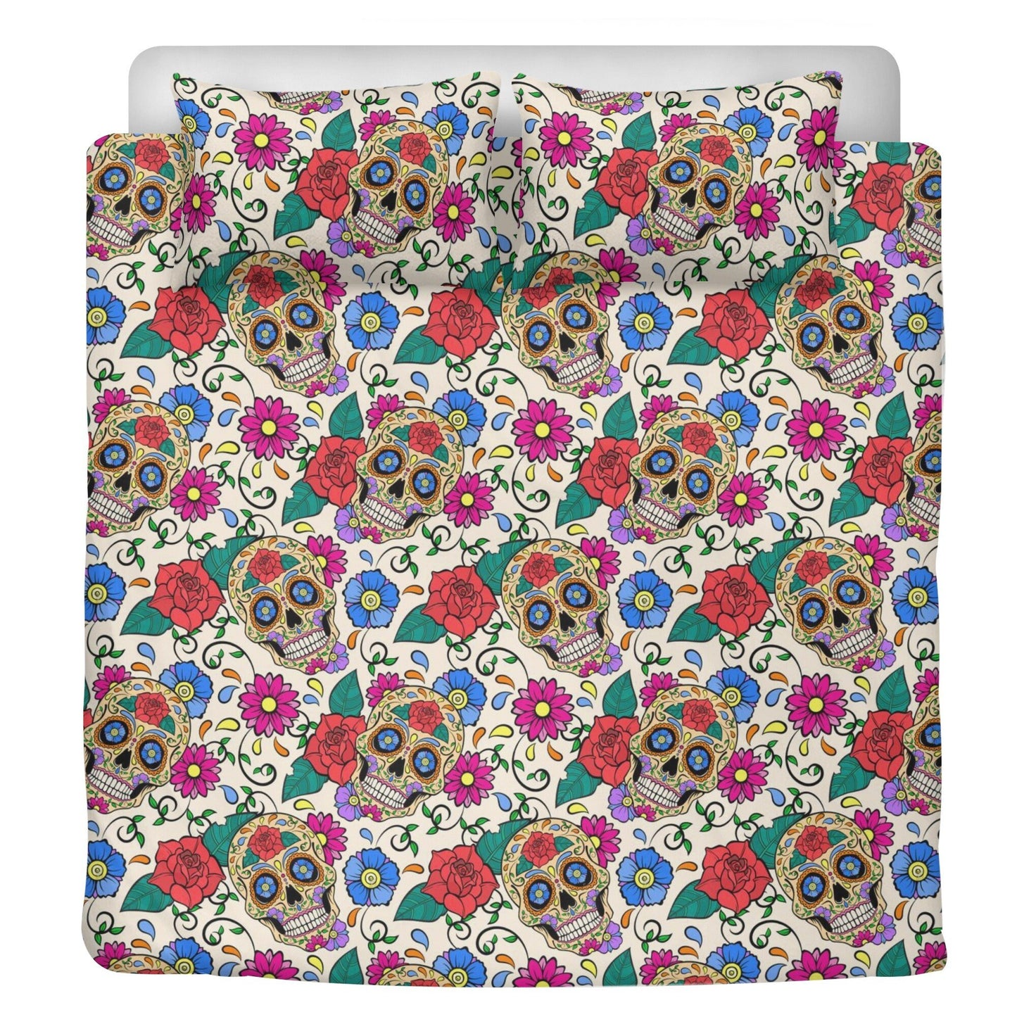 Floral skull comforter set, mexico duvet cover queen king, mexican skull duvet cover queen king, candy skull duvet cover set, cinco de mayo