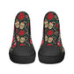 Floral skull causual shoes, flame skull high top shoes, motorcycle skull sneakers gift, skeleton men shoes, rose skull high top shoes, rose