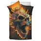 Flaming skull bedding set, devil ghost bedding set king queen, evil face bedding set king queen, spooky death bedding set, hooded skull comf