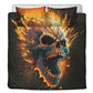 Flaming skull bedding set, devil ghost bedding set king queen, evil face bedding set king queen, spooky death bedding set, hooded skull comf