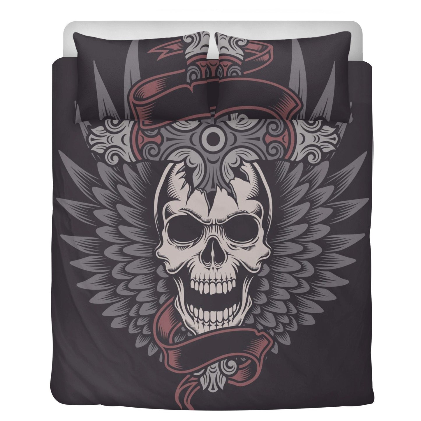 Skeleton duvet cover set, skull bedding set, floral skull comforter, floral skull comforter, christmas skull bedroom decor, hooded skull com