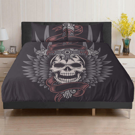 Skeleton duvet cover set, skull bedding set, floral skull comforter, floral skull comforter, christmas skull bedroom decor, hooded skull com