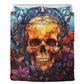 Gothic skull bed cover, hooded skull pillow cover, dark horror duvet cover, evil face bedding set, skull in fire comforter, floral skull com
