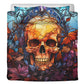 Gothic skull bed cover, hooded skull pillow cover, dark horror duvet cover, evil face bedding set, skull in fire comforter, floral skull com