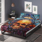 Gothic skull bed cover, hooded skull pillow cover, dark horror duvet cover, evil face bedding set, skull in fire comforter, floral skull com