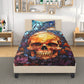 Gothic skull bed cover, hooded skull pillow cover, dark horror duvet cover, evil face bedding set, skull in fire comforter, floral skull com