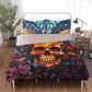 Gothic skull bed cover, hooded skull pillow cover, dark horror duvet cover, evil face bedding set, skull in fire comforter, floral skull com