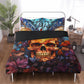 Gothic skull bed cover, hooded skull pillow cover, dark horror duvet cover, evil face bedding set, skull in fire comforter, floral skull com