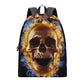Fire skull backpack purse for girl, motorcycle skull Travel backpack, grim reaper backpack purse for girl, evil face carry on bag, punisher