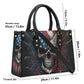 Skull with scythes purse, reaper skull women's handbag, halloween travel bag, skeleton tote bag, Spooky Halloween large tote bag, hooded sku