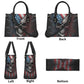 Skull with scythes purse, reaper skull women's handbag, halloween travel bag, skeleton tote bag, Spooky Halloween large tote bag, hooded sku