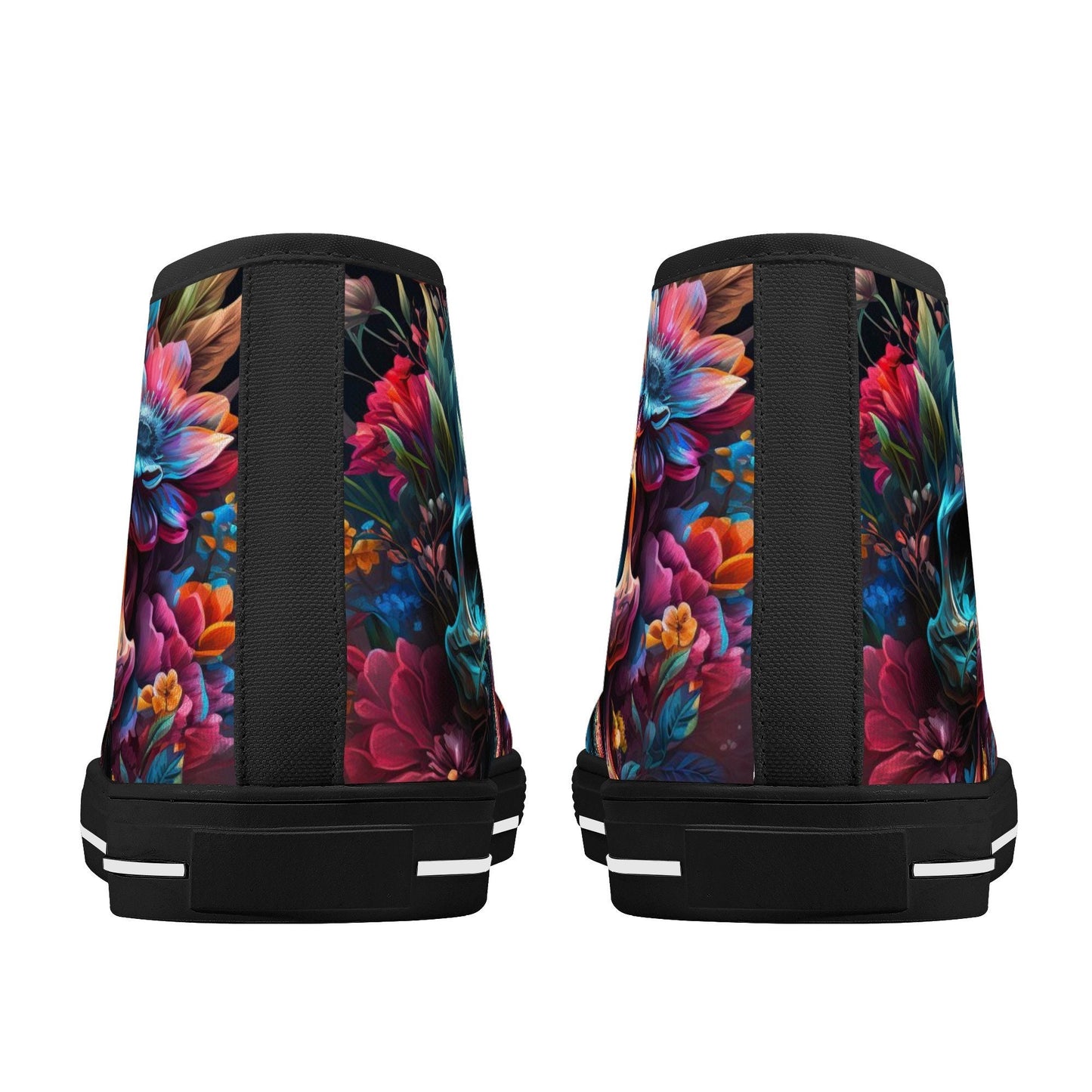 Rose skull causual sneakers, punisher skull shoes, skull in fire shoes gift, biker skull high-top shoes, christmas skull shoes for her, moto