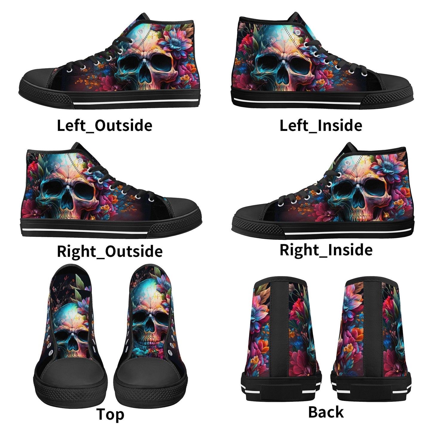 Rose skull causual sneakers, punisher skull shoes, skull in fire shoes gift, biker skull high-top shoes, christmas skull shoes for her, moto