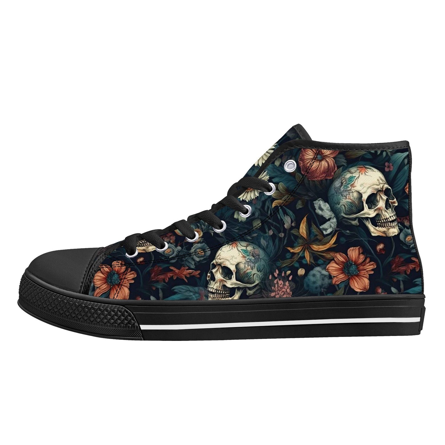 Christmas skull shoes for him, death skull canvas sneakers, skull with scythes shoes gift, biker skull shoes, flower skull sneakers, dark ho