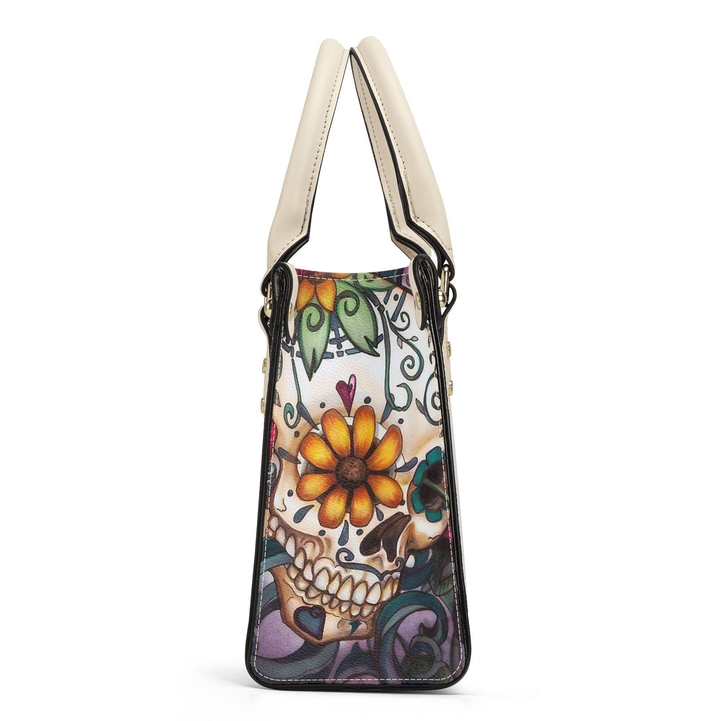 Candy skull long wallet, sugar skull girl travel bag, day of the dead shoulder bag, floral sugar skull bag with shoulder strap, floral sugar