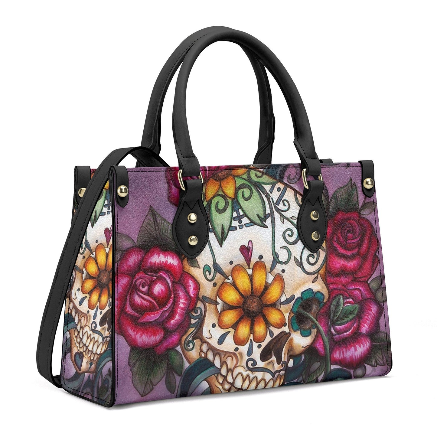 Candy skull long wallet, sugar skull girl travel bag, day of the dead shoulder bag, floral sugar skull bag with shoulder strap, floral sugar