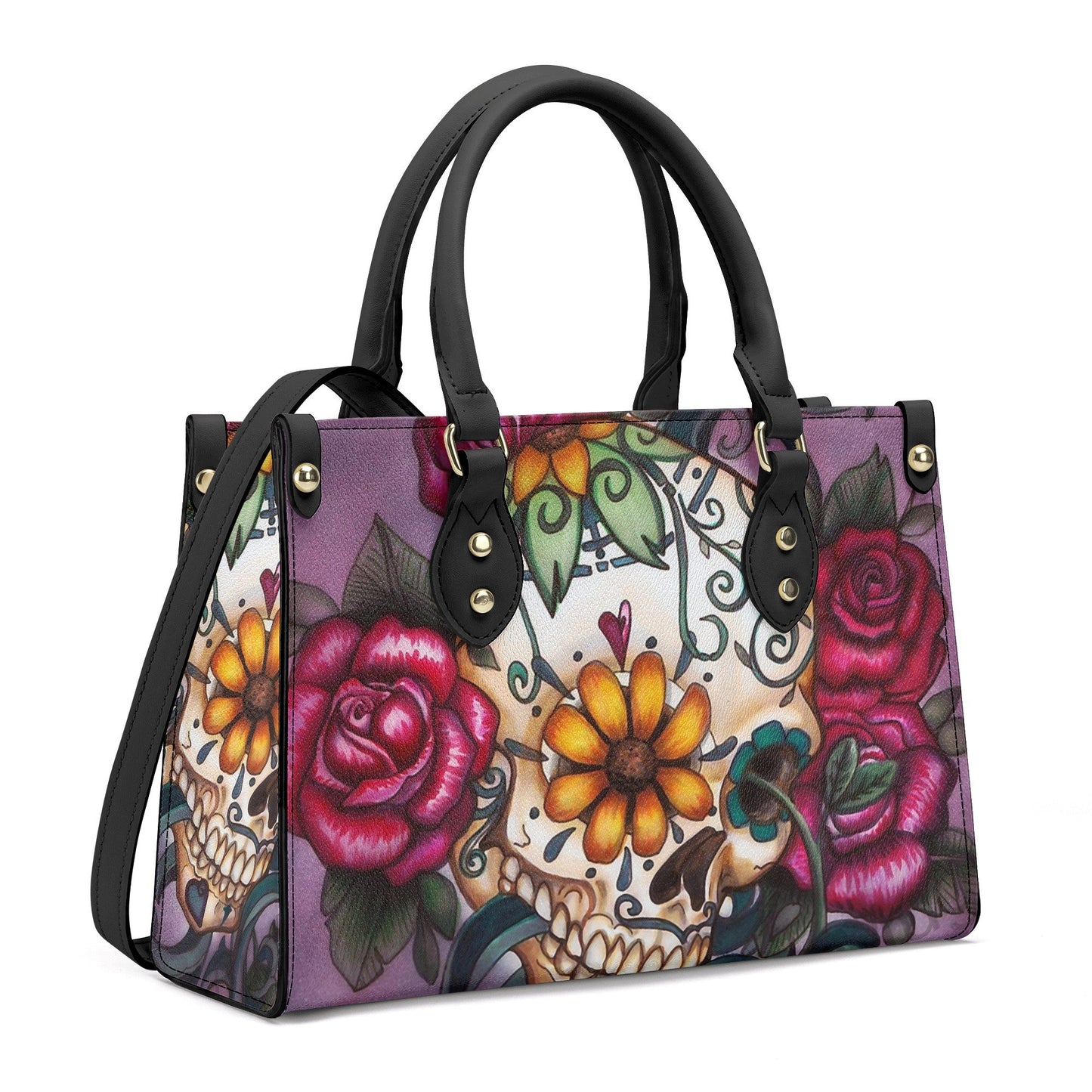 Candy skull long wallet, sugar skull girl travel bag, day of the dead shoulder bag, floral sugar skull bag with shoulder strap, floral sugar