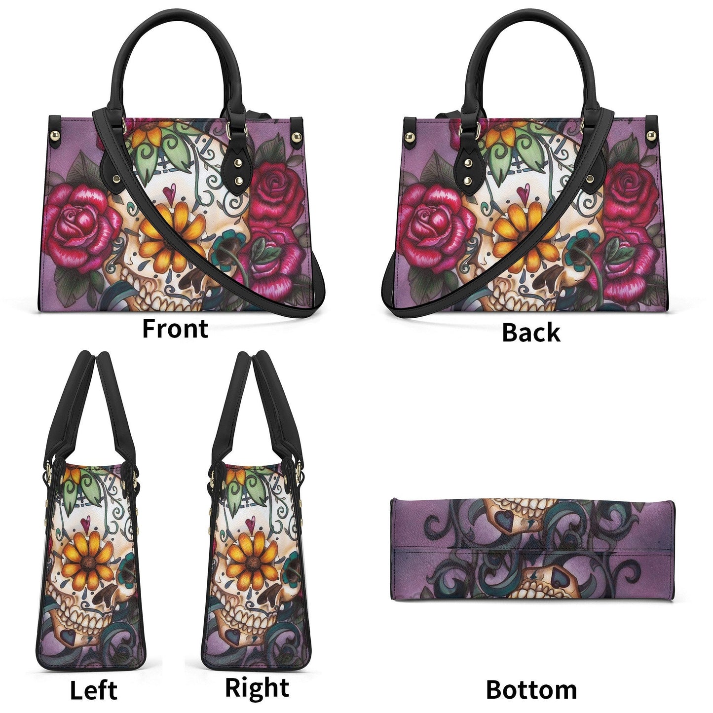 Candy skull long wallet, sugar skull girl travel bag, day of the dead shoulder bag, floral sugar skull bag with shoulder strap, floral sugar