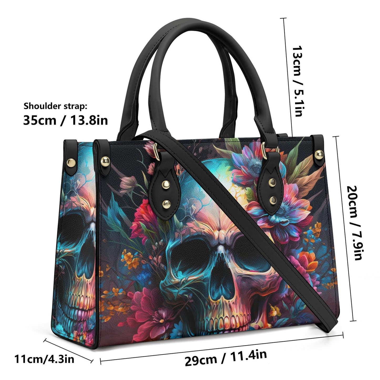 Rose skull cosmetic bag, devil ghost purse, rose skull travel bag, goth bag with shoulder strap, evil face travel bag, flaming skull tote ba