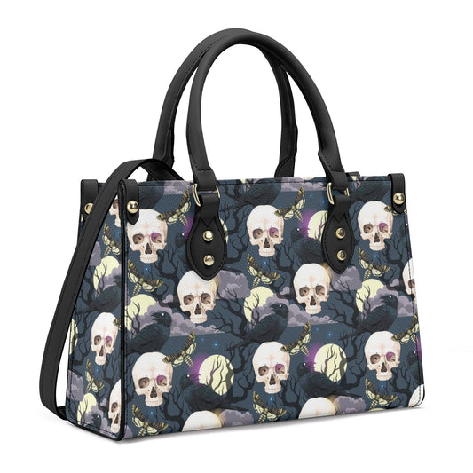 Evil face bag with shoulder strap, dark horror tote bag, rose skull purse, flame skull women's handbag, floral skull purse, death with scyth