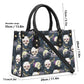 Evil face bag with shoulder strap, dark horror tote bag, rose skull purse, flame skull women's handbag, floral skull purse, death with scyth