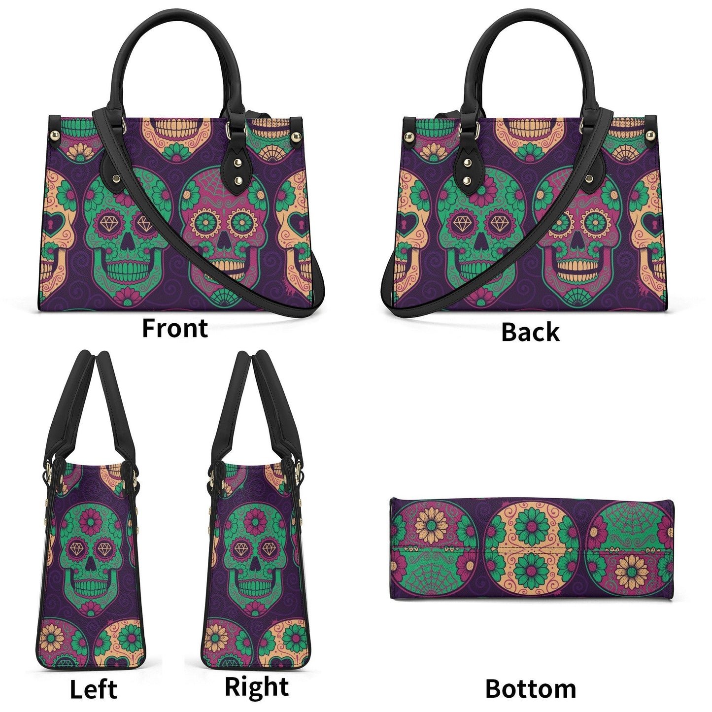 Day of the dead cosmetic bag, sugar skull crossbody bag, candy skull shoulder bag, candy skull bag with shoulder strap, day of the dead tote