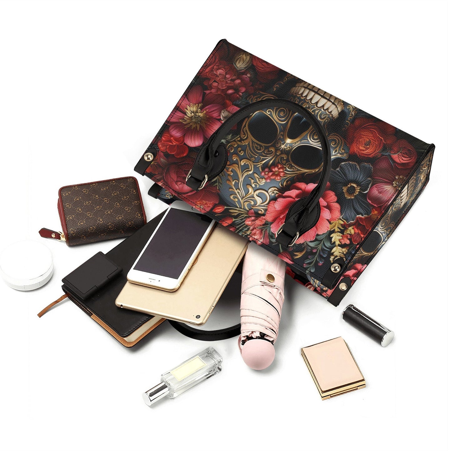 Goth bag with shoulder strap, goth messenger bag, reaper skull cosmetic bag, punisher skull shoulder bag, motorcycle skull women's handbag,