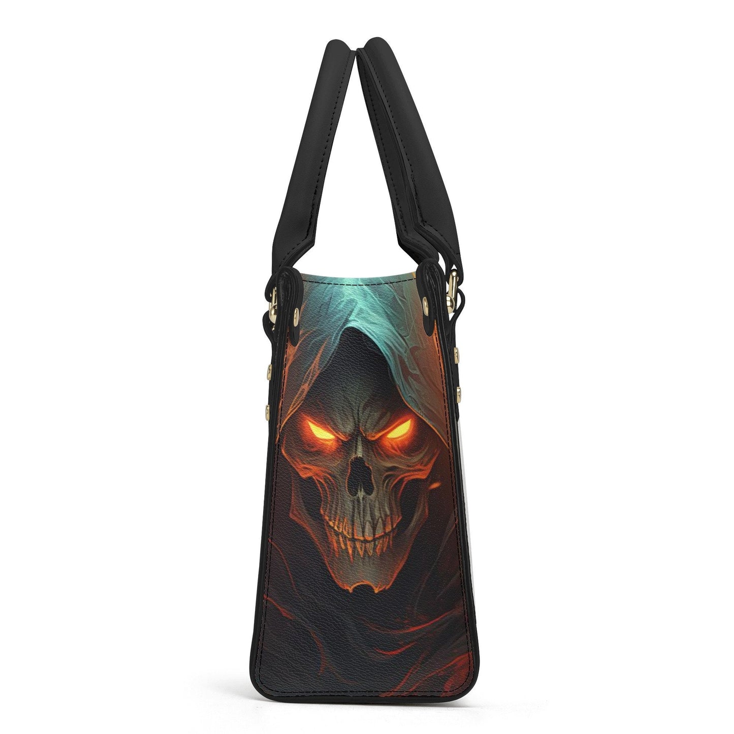 Horror travel bag, spooky death bag with shoulder strap, evil face women's purse, rose skull handbag with strap, rose skull shoulder bag, sk