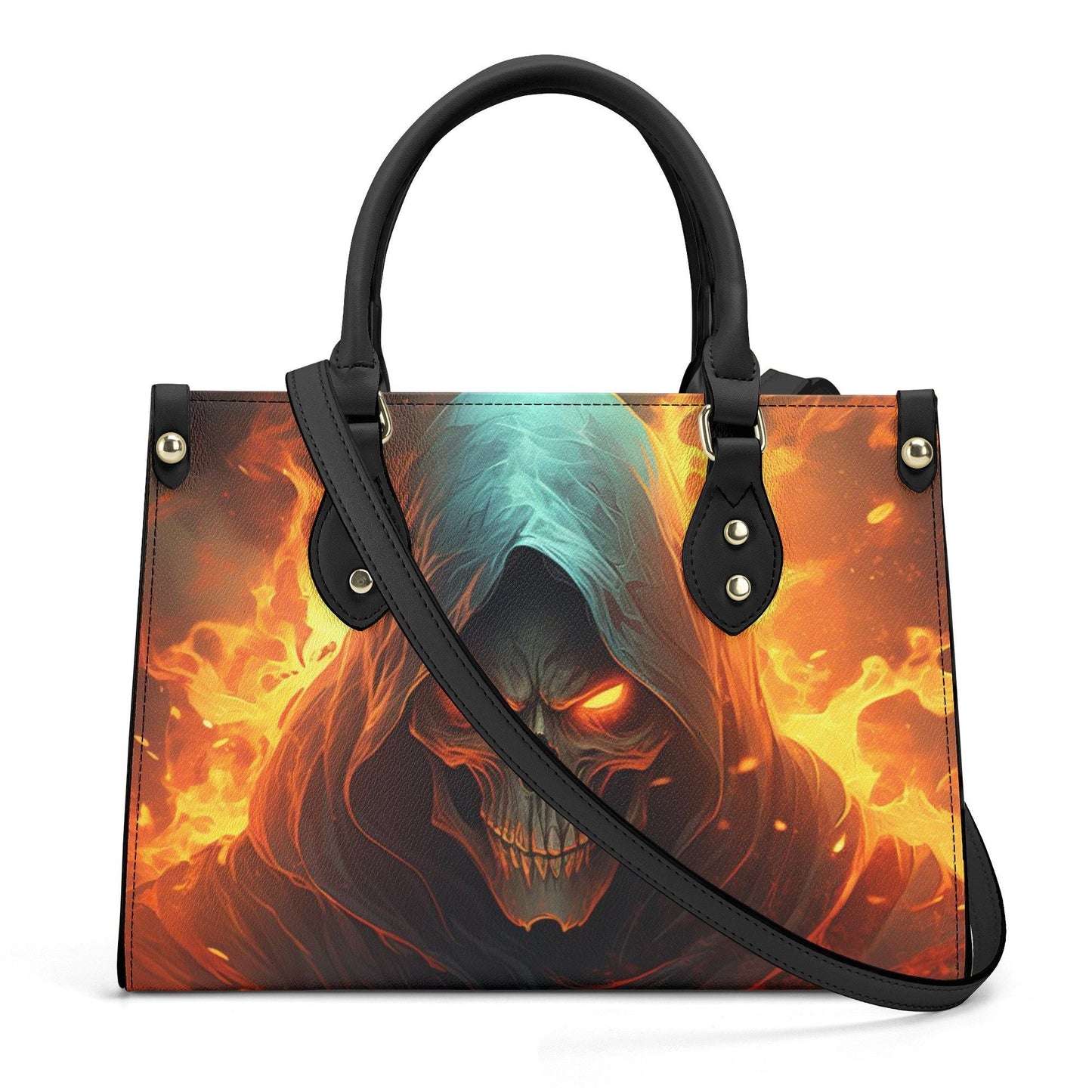 Horror travel bag, spooky death bag with shoulder strap, evil face women's purse, rose skull handbag with strap, rose skull shoulder bag, sk