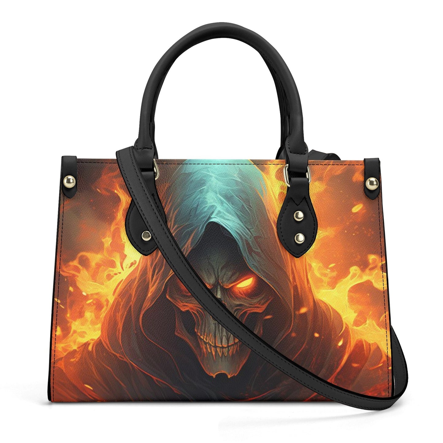 Horror travel bag, spooky death bag with shoulder strap, evil face women's purse, rose skull handbag with strap, rose skull shoulder bag, sk