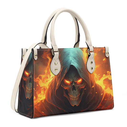 Horror travel bag, spooky death bag with shoulder strap, evil face women's purse, rose skull handbag with strap, rose skull shoulder bag, sk