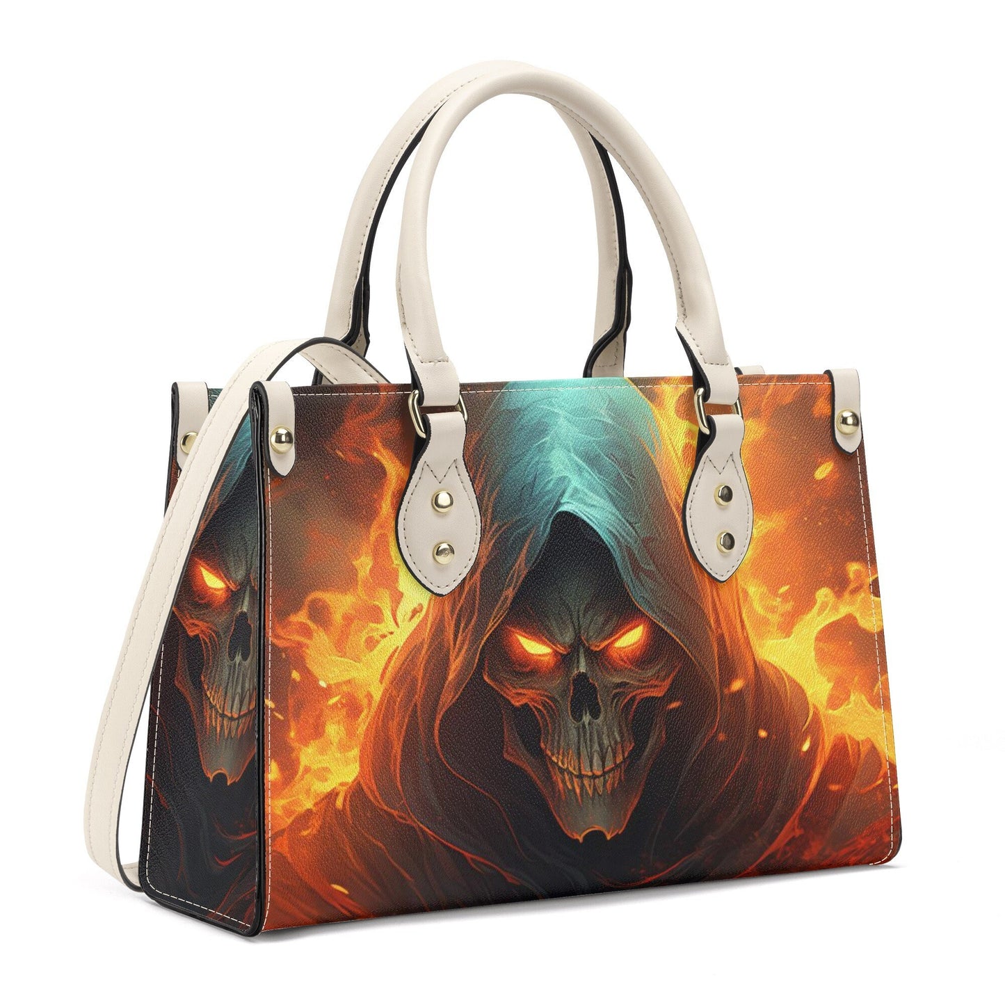 Horror travel bag, spooky death bag with shoulder strap, evil face women's purse, rose skull handbag with strap, rose skull shoulder bag, sk