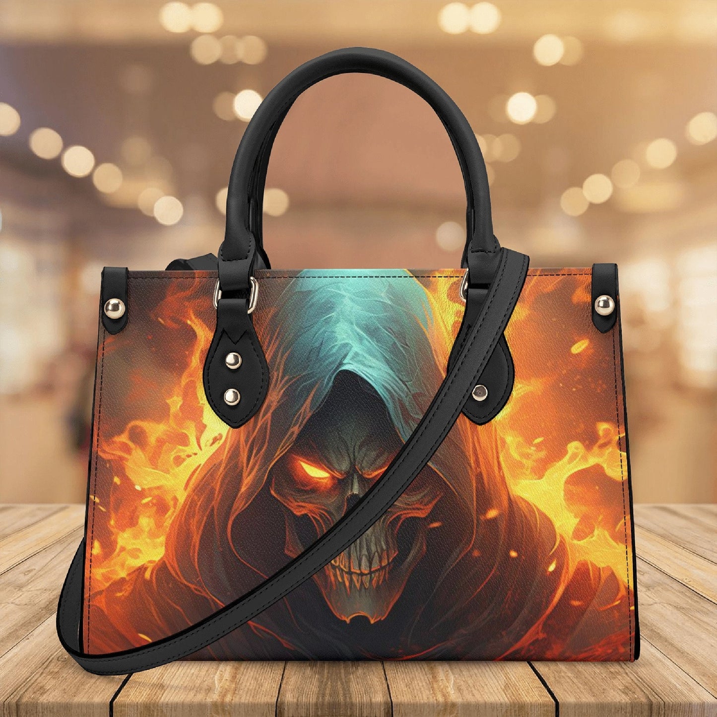 Horror travel bag, spooky death bag with shoulder strap, evil face women's purse, rose skull handbag with strap, rose skull shoulder bag, sk