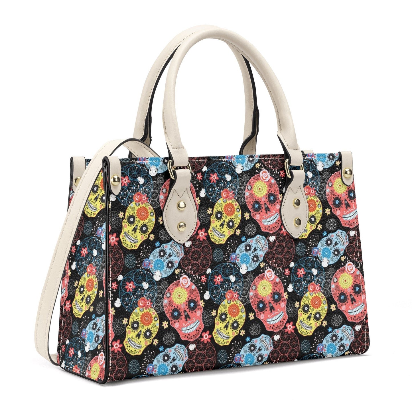 Sugar skull tote bag, mexican skull bag with shoulder strap, mexican skull cosmetic bag, candy skull shoulder bag, calaveras skull crossbody