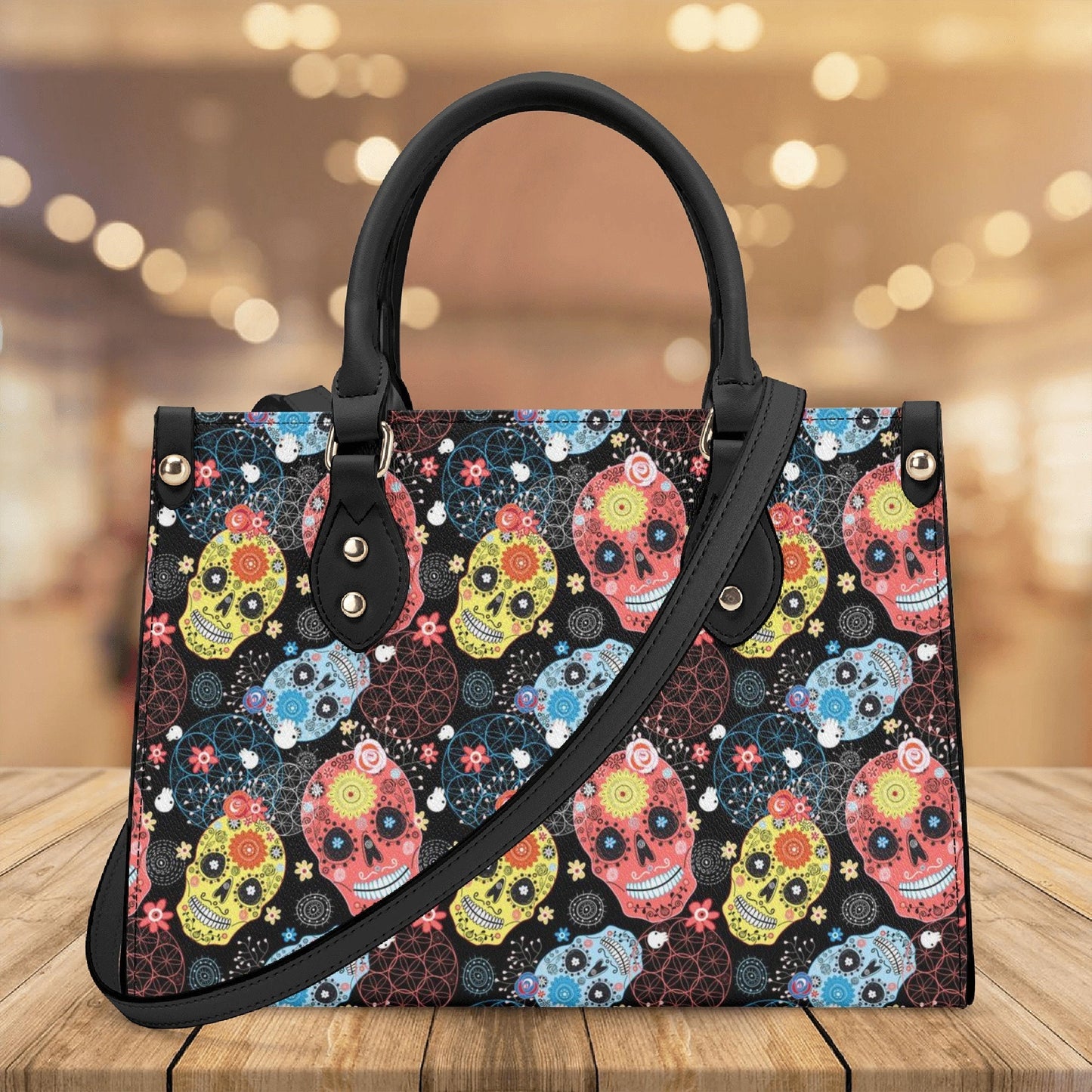 Sugar skull tote bag, mexican skull bag with shoulder strap, mexican skull cosmetic bag, candy skull shoulder bag, calaveras skull crossbody