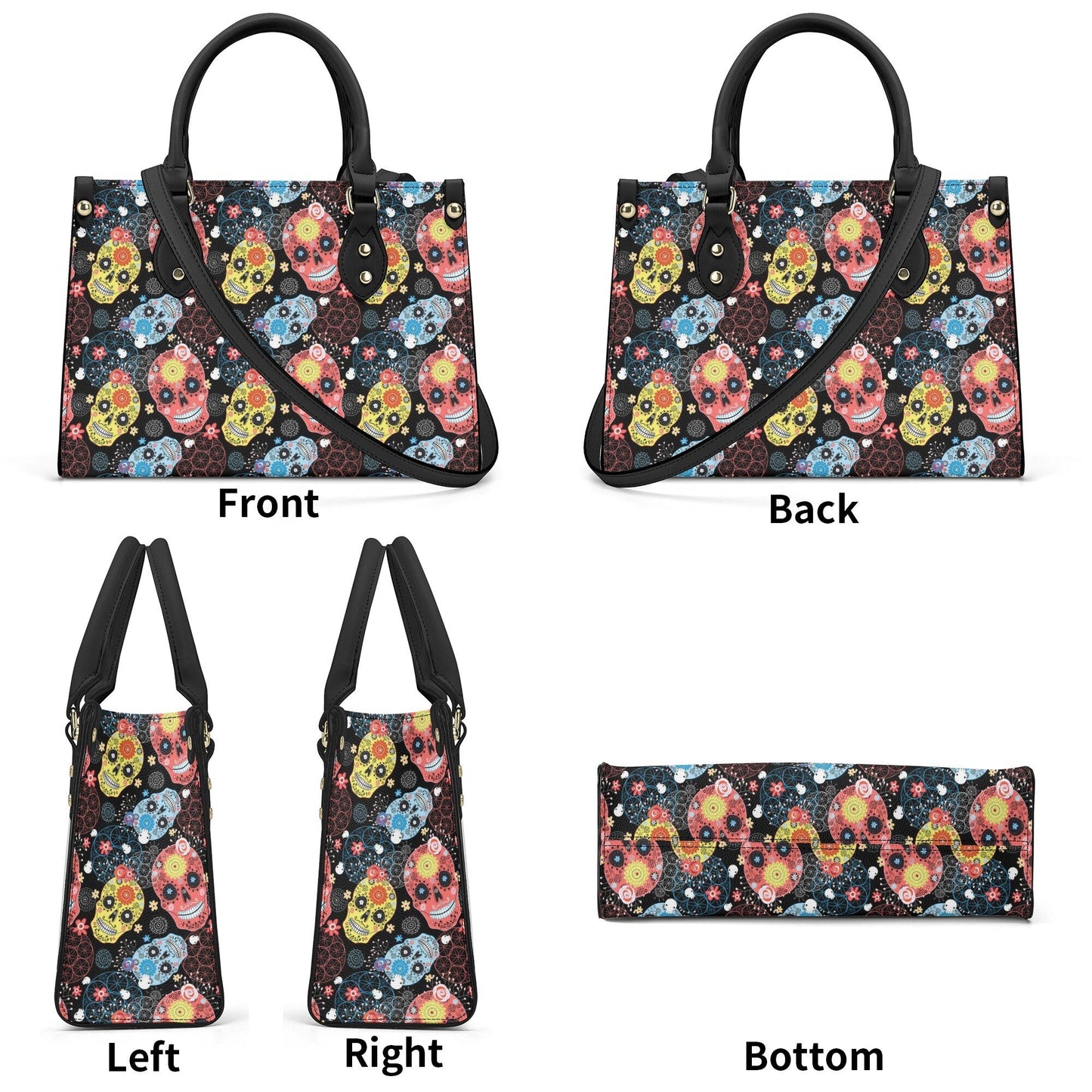 Sugar skull tote bag, mexican skull bag with shoulder strap, mexican skull cosmetic bag, candy skull shoulder bag, calaveras skull crossbody