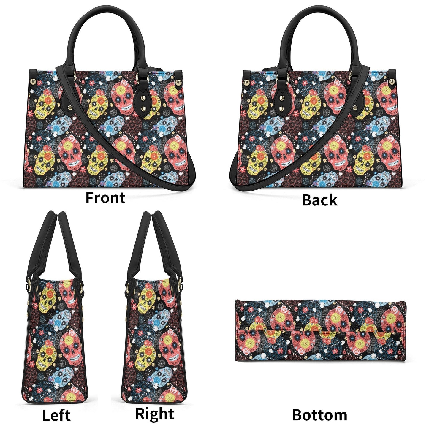 Sugar skull tote bag, mexican skull bag with shoulder strap, mexican skull cosmetic bag, candy skull shoulder bag, calaveras skull crossbody