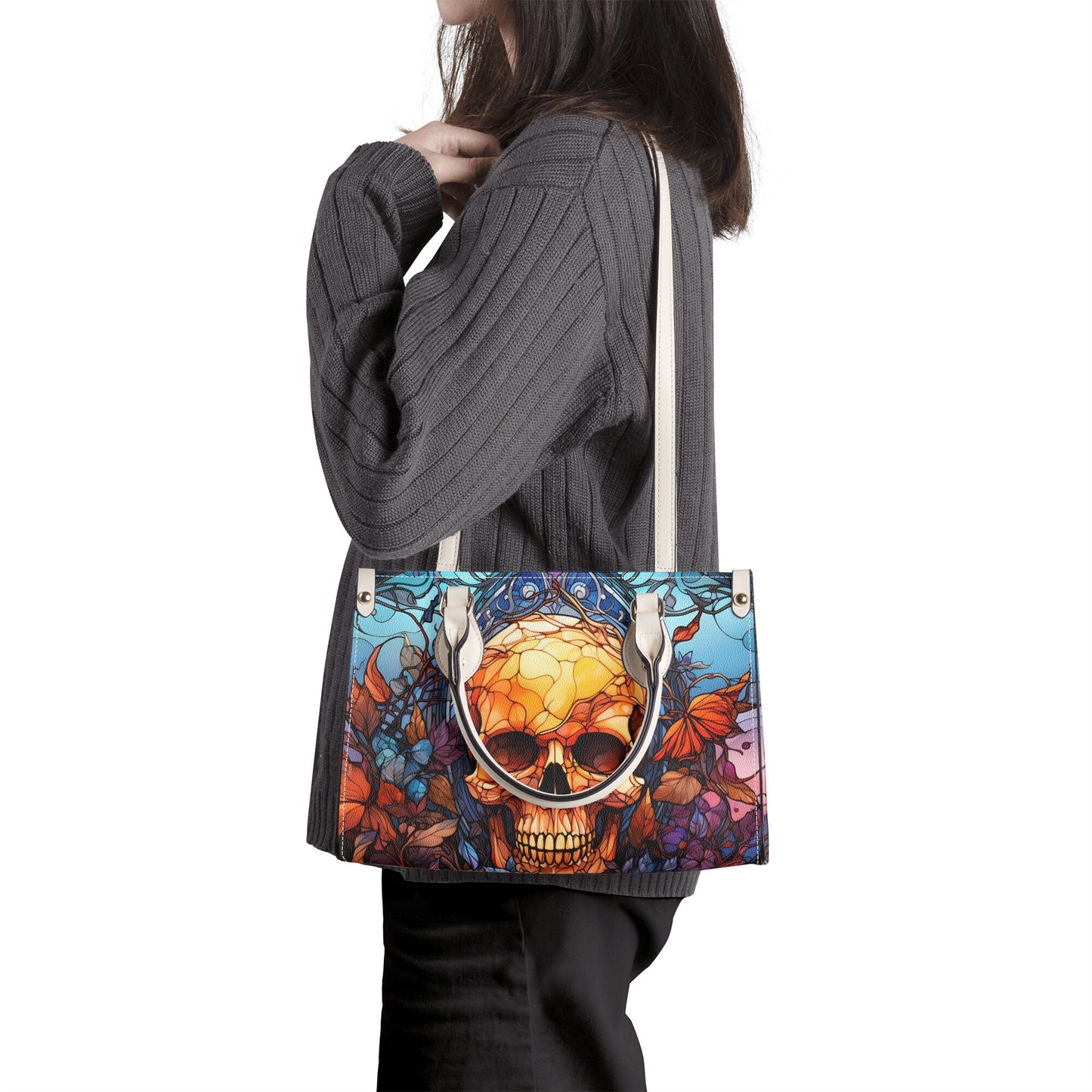 Flower skull cosmetic bag, skull women's handbag, skull handbag with strap, spooky death crossbody bag, gothic skull women's handbag, skelet