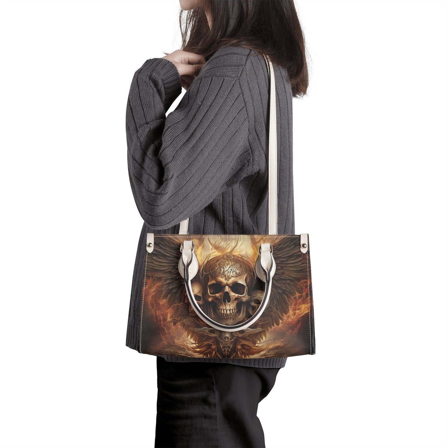 Gothic skull tote bag, skull crossbody bag, Spooky Halloween bag with shoulder strap, skeleton crossbody bag, floral skull handbag with stra